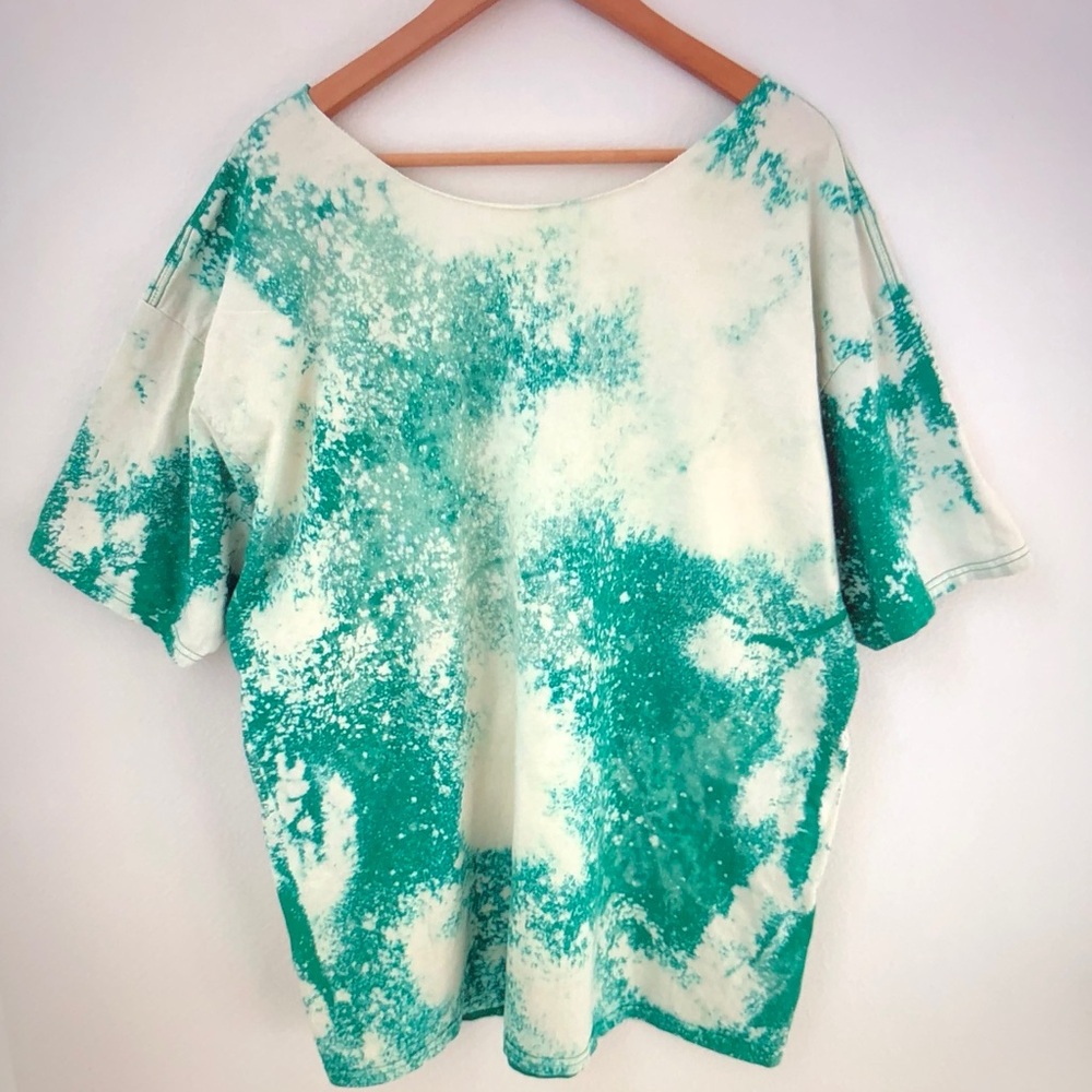 Hanes Teal and Cream Tie-Dye Scoop Neck Tee - Picture 10 of 11